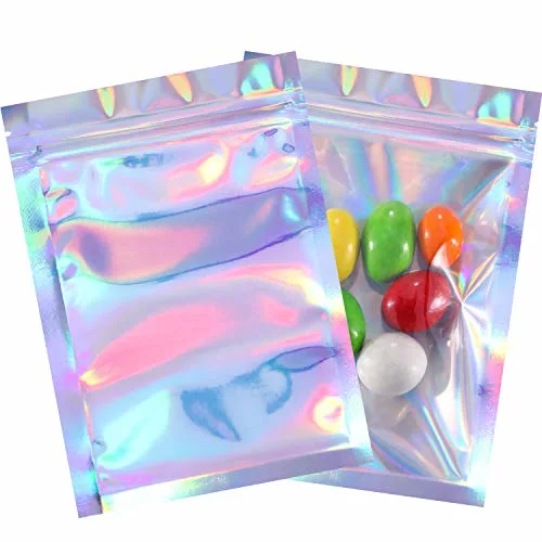 Wiederverschließbar Hologramm Mylar Reißverschluss Kunststoff Schmuck Make-Up Ziplock Verpackung Transparent Holografische Beutel