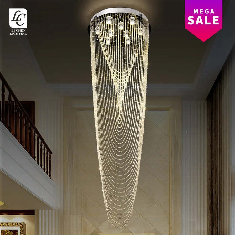 Luxus-Stil Hotel Villa Treppe lang LED Klassischer Kristall Kronleuchter Licht