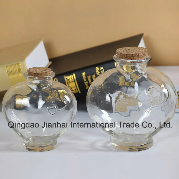 Two Size Heart Shape Wishing Glass Bottle for Home Decoration