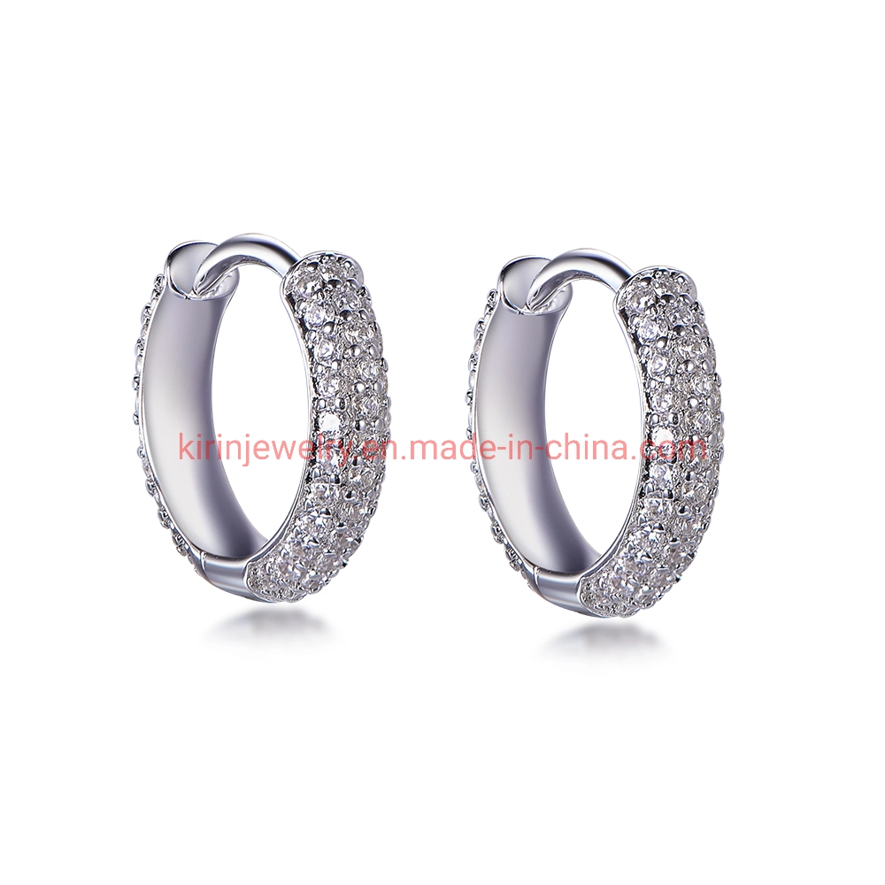 Ins Style Minimalism 925 Sterling Silver Hoop Earrings Rhodium White Gold Diamond Hoop Earrings for Women