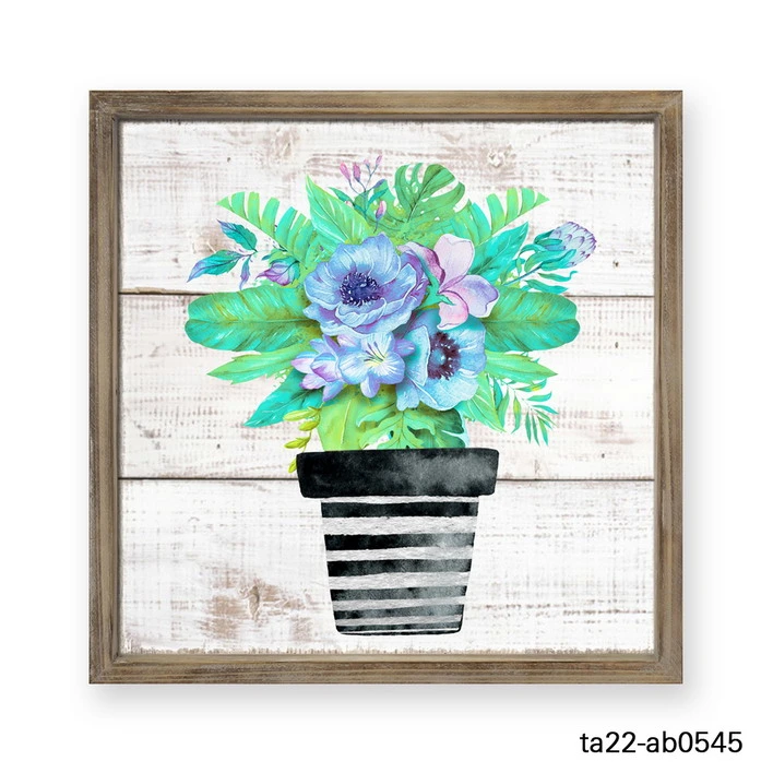 Flowers and Vase Colorful Bright Unique Fashion Custom Solid Wood Frame Prompt Vintage Wood Drawing Gifts & Crafts Paintings