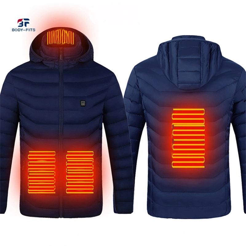 OEM Winter Men Warm Coat Outdoor Jacket Rechargeable Hooded Heated Jacket Electric Heating Jacket