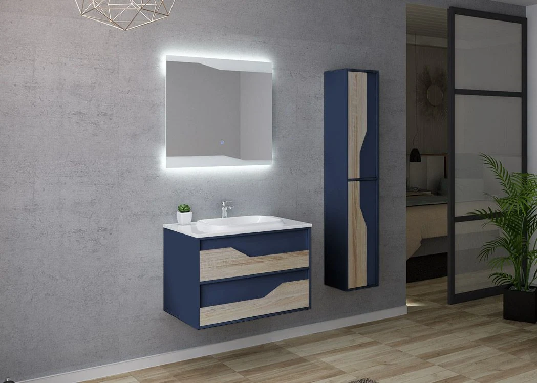 Blue mur accroché Salle de Bain 800mm Meubles de salle de bains set avec un lavabo