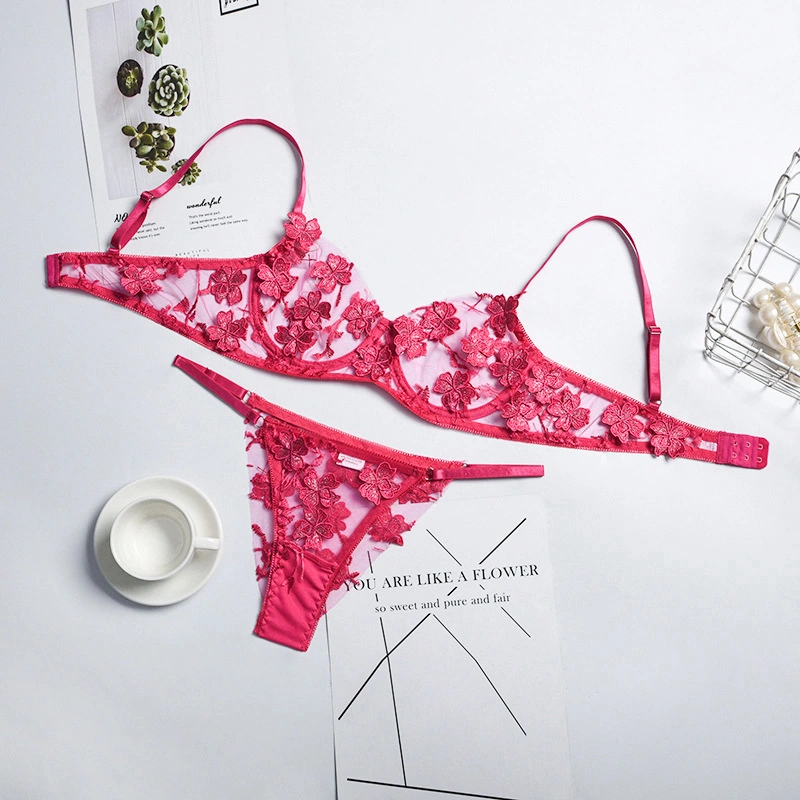 Hot Selling Multi-Color Sexy Lingerie Sets Ladies Flower Embroidery Perspective Sexy Underwear Set Mq0526