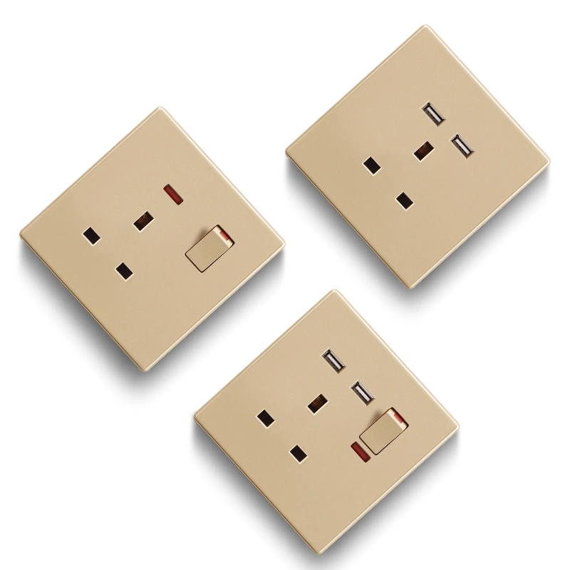 A1 Big Button Gold UK USB Socket Wall Electrical Switched Sockets Switches for Electrical Installation