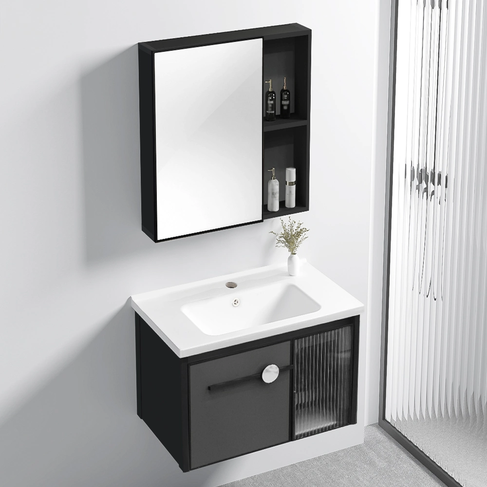 Floating Wall 24 Inch 32 Inch Modern Single Mirror Cabinet Bathroom Vanity Set with Sink