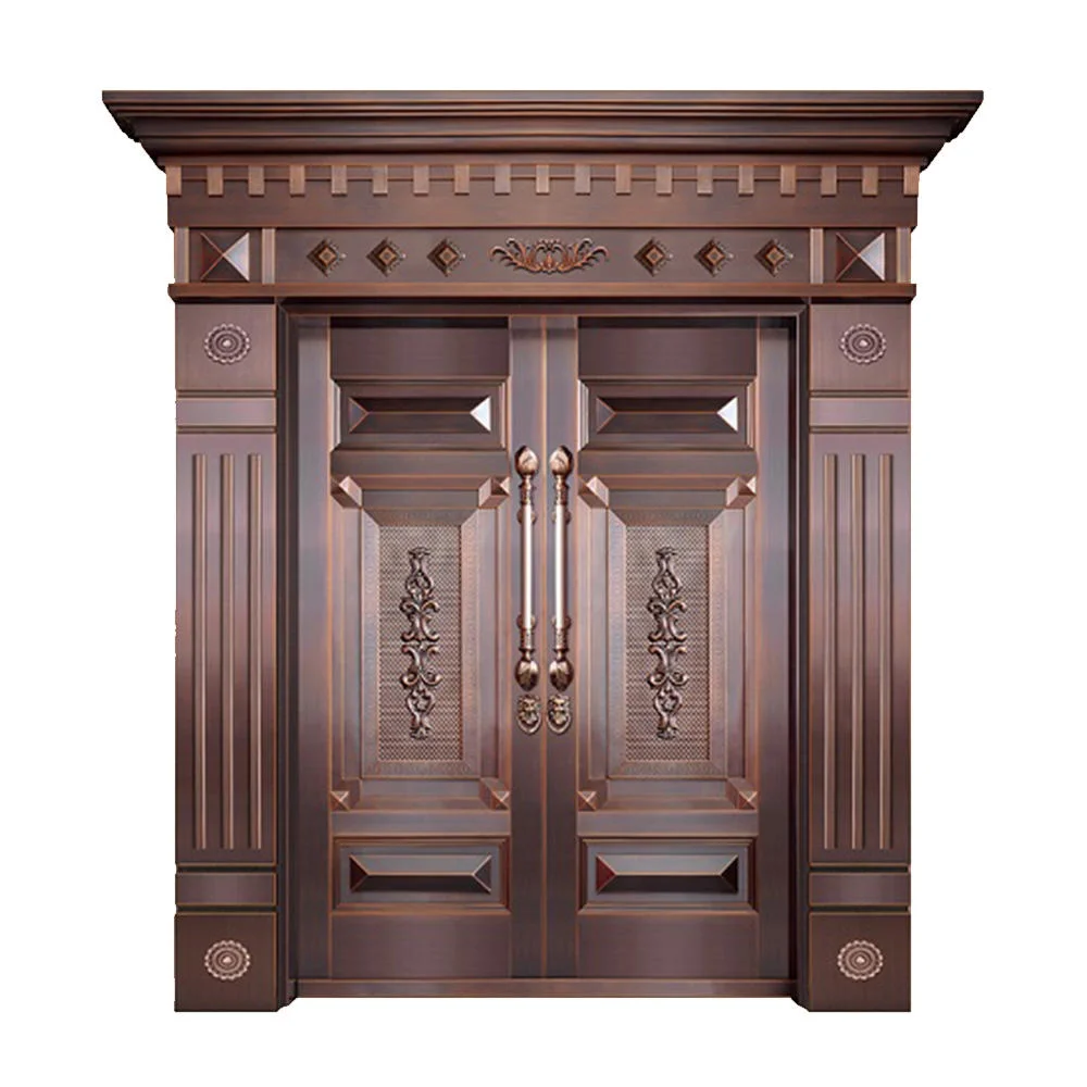 Luxury Imitation Copper Door High quality/High cost performance  Steel Door Exquisite Caving Villas Double Door