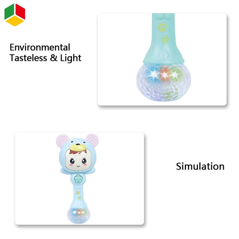 QS descuento Educational Plastic Cartoon Baby Soft Toy Promotion Regalo Cute Teether Musical Baby Rattle Toys con música ligera