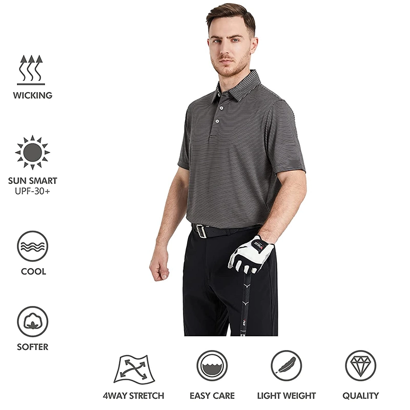 Golf Shirts for Men Dry Fit Polo Shirts Lightweight and Breathable Polo Collar Stripe Design Shirt