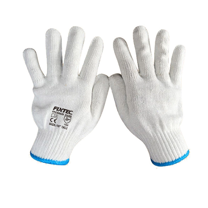 Fixtec Personal Security Cheap White Cotton Yarn 10" Safety Working Gloves for Work