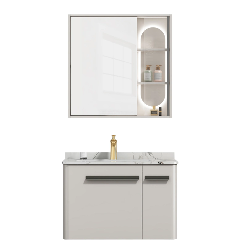 Customized Left Sided Floating Vanity White Color Wood Storage Bathroom Cabinet with Sink Combo