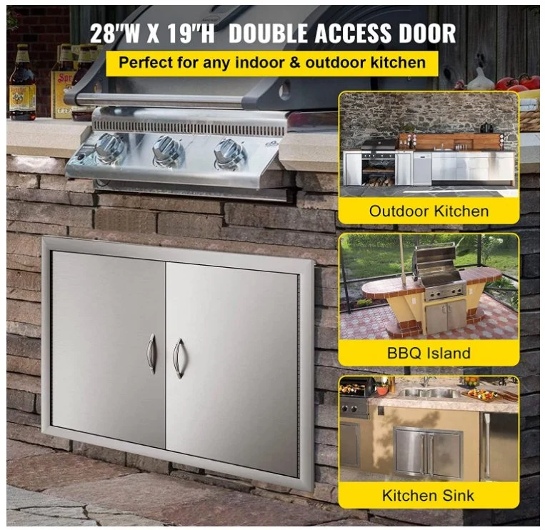 28W X 19h Inch Double BBQ Door Stainless Steel Outdoor Kitchen Doors for BBQ Island Grill Station, Outside Cabinet