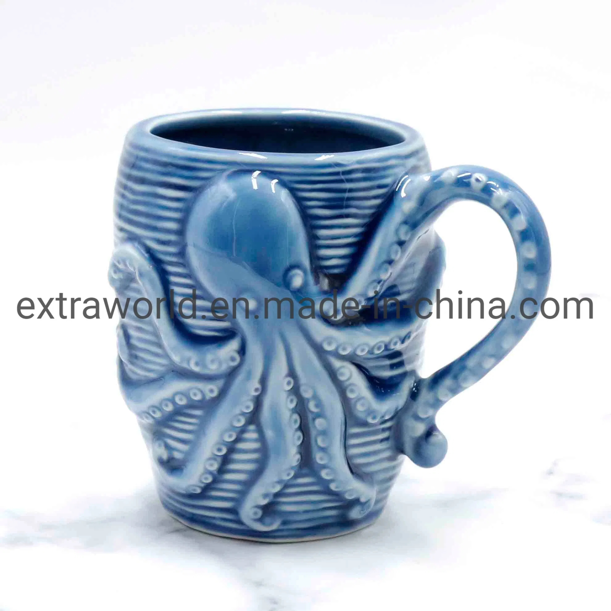 Porcelain Pottery Hand Made Daily Use 3D Sea Animal Octopus Promotion Gift Mug