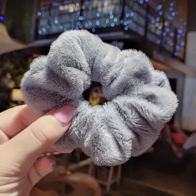 Korean Version Small Fresh Pure Color Plush Colon Hair Scrunchies