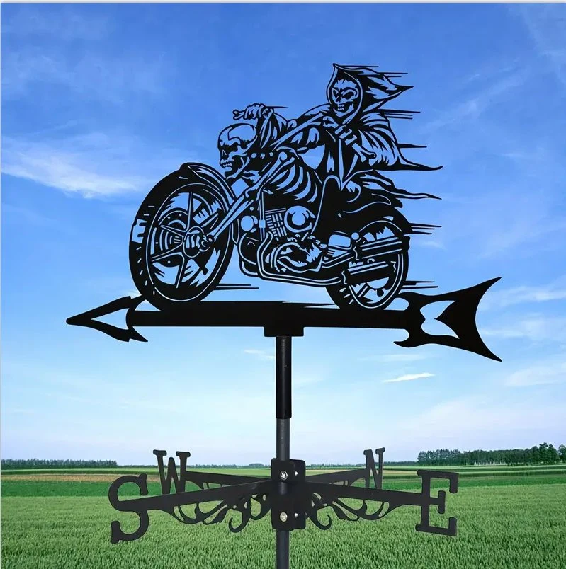 Skeleton Motorcyclist Halloween Knight Vane, Metal Skull Holiday Outdoor Decoration Yard Art Crafts, Suitable for Yard, Garden Decoration and Festival