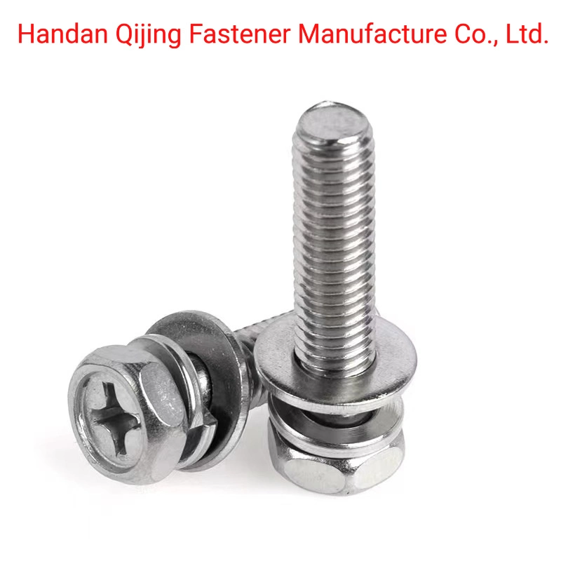 Stainless Steel 304 316 Cross Recessed Bolt Hexagon Head Combination Screw Bolt Combination Set