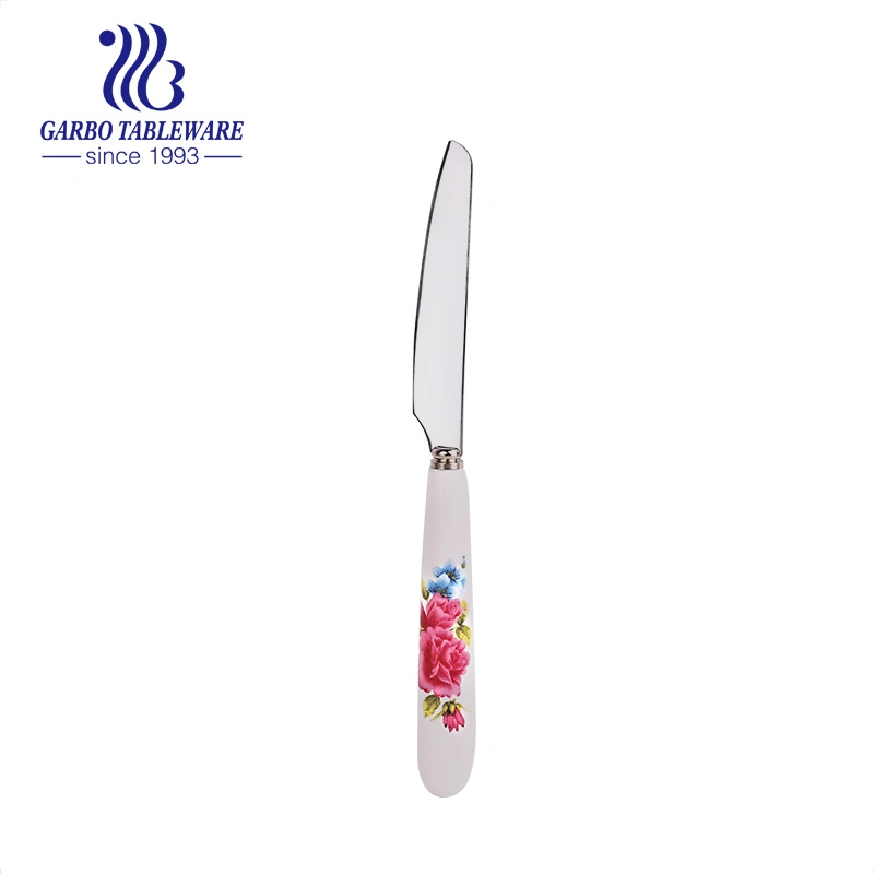 Wholesale/Supplier 17cm Mirror Polished Stainless Steel 13/0 PVD Gold Tableware Dinner Knife with Ceramic Plate Set