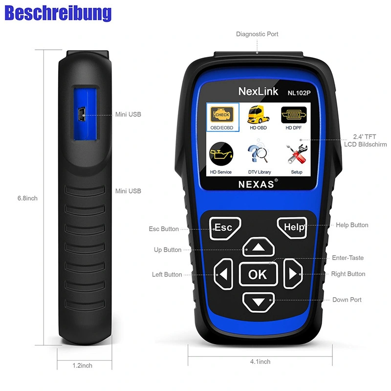 Nexas Nl102p DPF Regenerate Oil Light Reset para Caminhões Pesados a Diesel Ferramenta de Diagnóstico OBD2 Scanner OBD Scan Tool Diagnóstico de Carro.