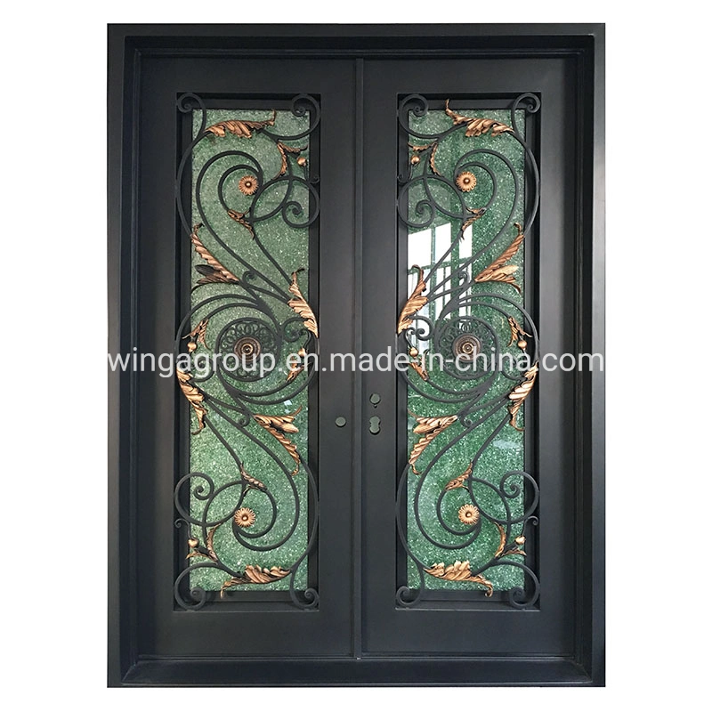 Colorful Glass Security Wrought Iron Metal Steel Entrance Front Door