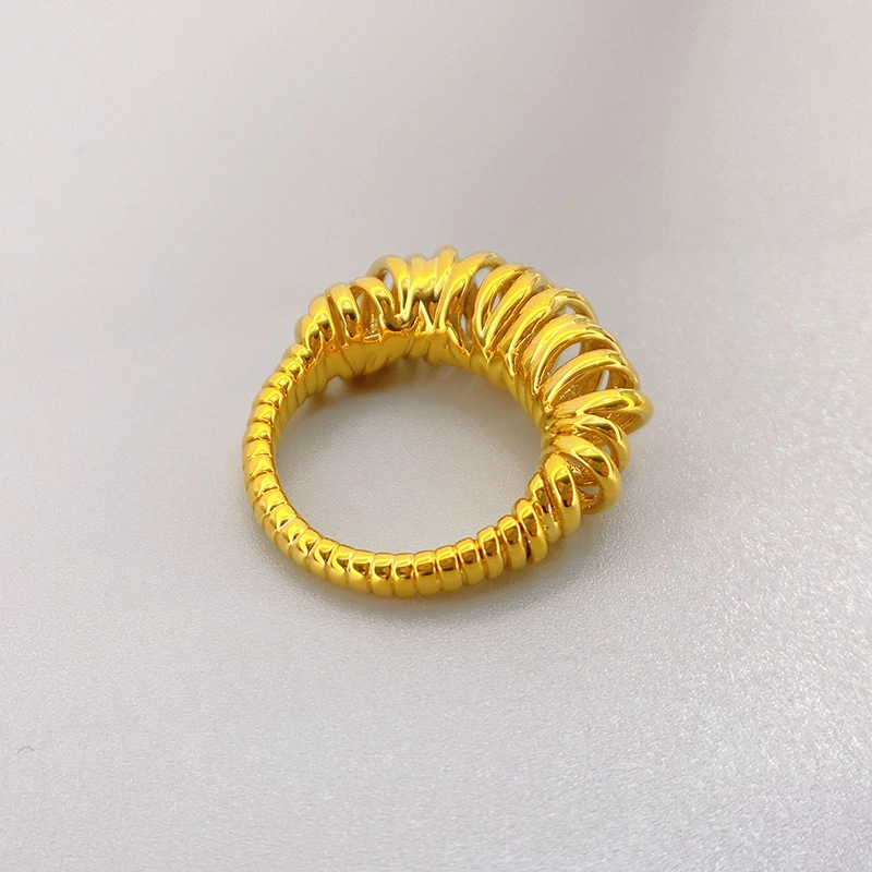 Irregular Spring Female Brass Plated 18K Real Gold Ring