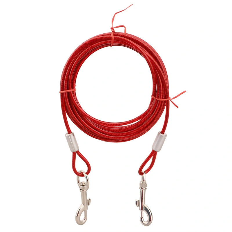 Cable de acero de doble cabeza cuerda de amarre Anti-Bite mascotas correas de PVC de lujo de Cable de salida de la correa del adiestramiento de perros