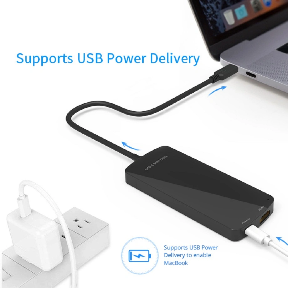Mini base USB-C con 4K HDMI y Power Delivery y. Lectores de tarjetas SD/TF