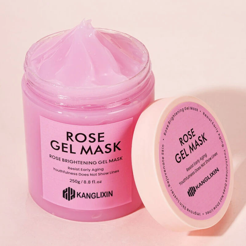 Preço de fábrica logótipo personalizado Natural Rose Gel Máscara facial Tratamento de pele de colagénio branqueamento Rosa Anti-envelhecimento Máscara facial