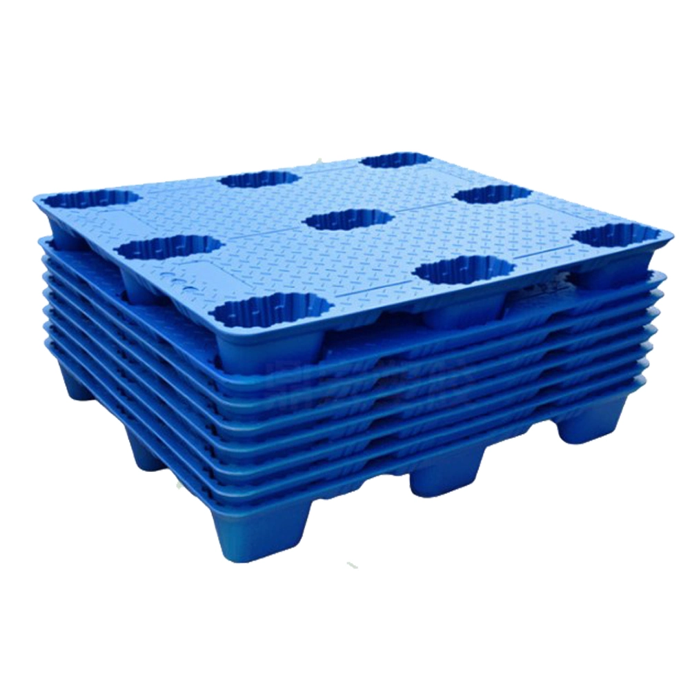 HDPE Material Single Faced 9 Feet Bottom Transportation Warehouse Storage Hand Forklift Nestable Blow Molding Plastic Pallet