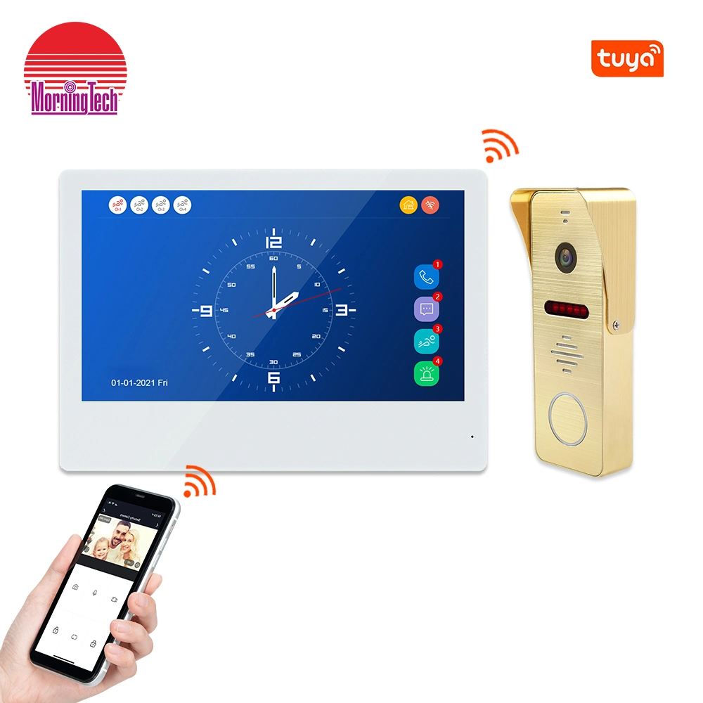 Villa 10" 4 fio Vídeo porta Telefone Intercom Smart Touch Sistema de intervenha com porta com fios para interfone de ecrã Visiophone