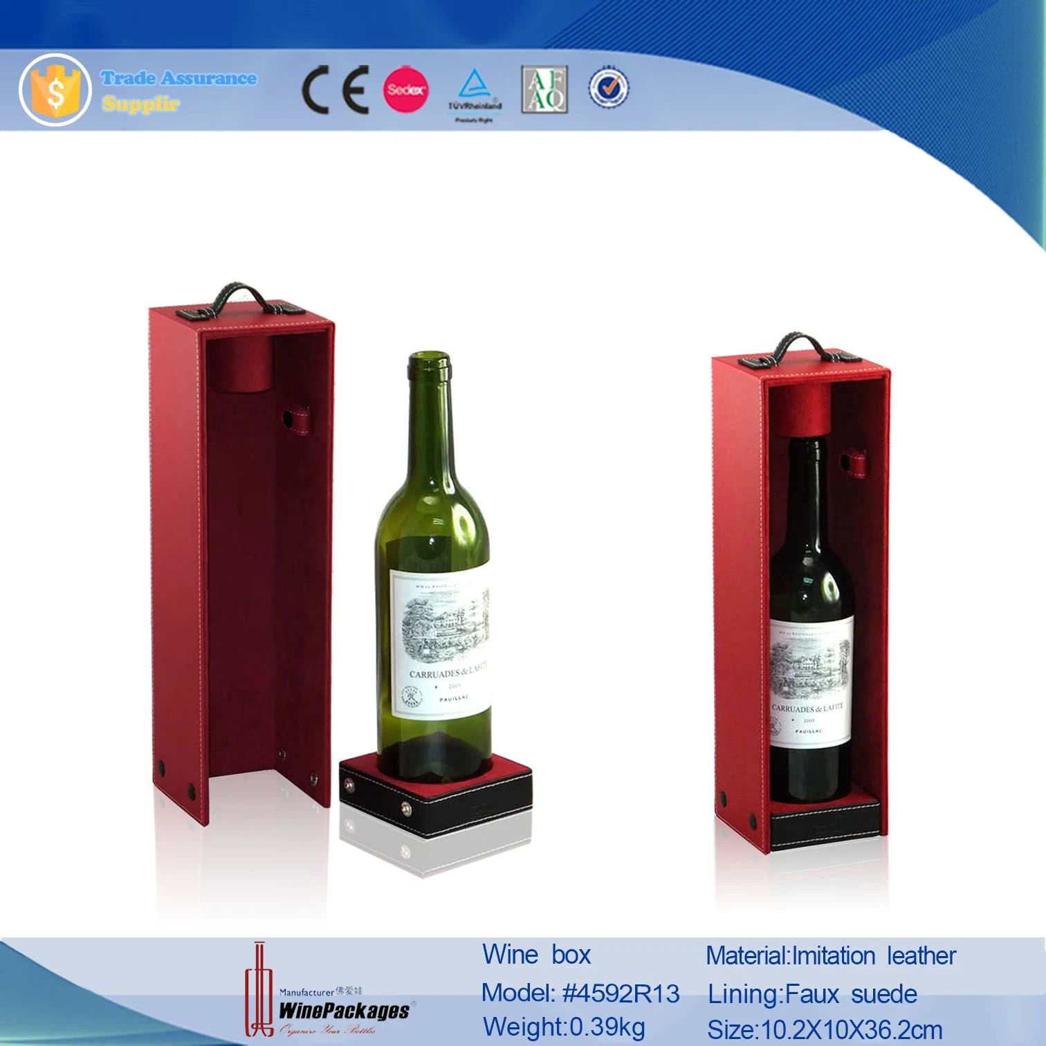 2023 Hot Sale Customized PU Leather Wrap Wood Wine Box for 1 Bottle