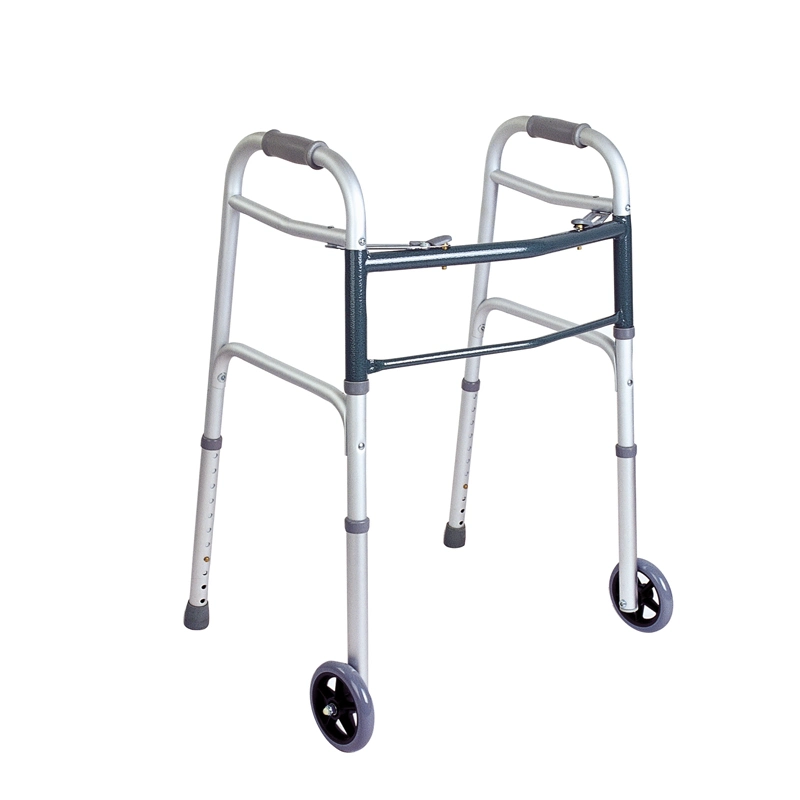 Mobility Products One Button Anodized Aluminum Walker with 5" Wheels for Elderly