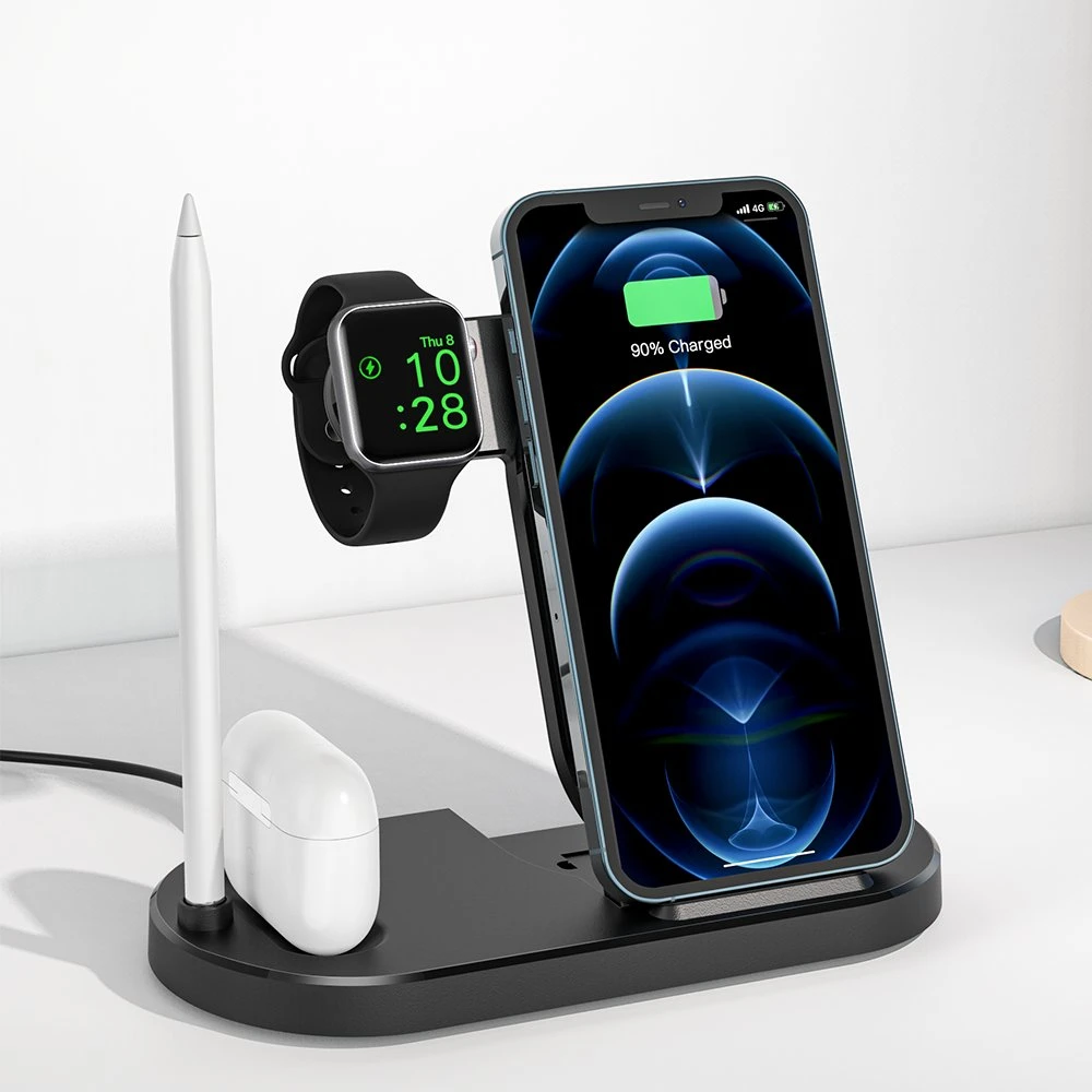 Wireless Charging Stand 4in1 Charger for Smartwatch iPhone 11/12 Headset 4 in 1 Qi Wireless Charger Pen Phone Holder
