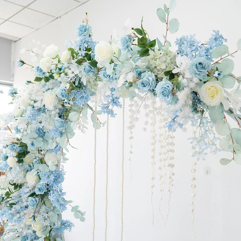 Blue Artificial Flowers Wedding Moon Arch Flower Wedding Decoration