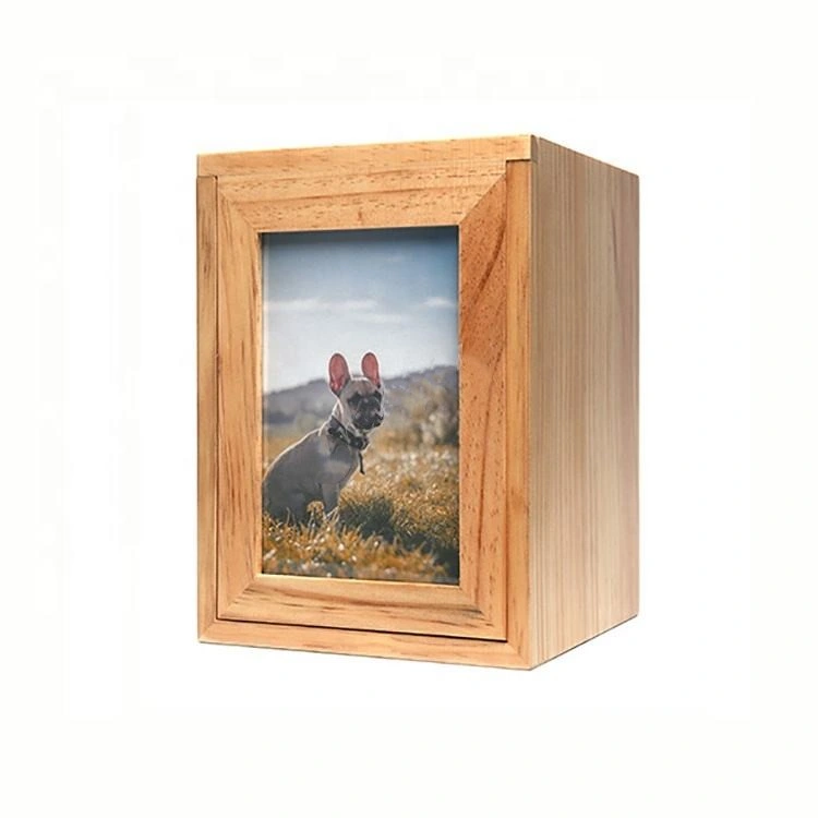 Großhandel Custom Hot Selling Keepsake Memorial Photo Frame Tier Urne Mit Kerzenhalter Holztiere Särge mit Kerze