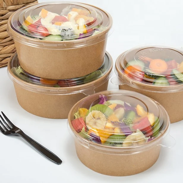 Custom Printed Disposable Take Away Hot Soup Bowls, Kraft Paper Soup Cup with Paper Lid