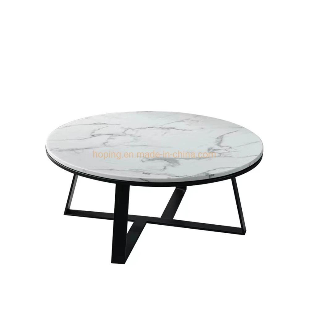 New Modern Design Elegant Black Metal Legs Restaurant Dining Table MDF with Paper Coffee Table