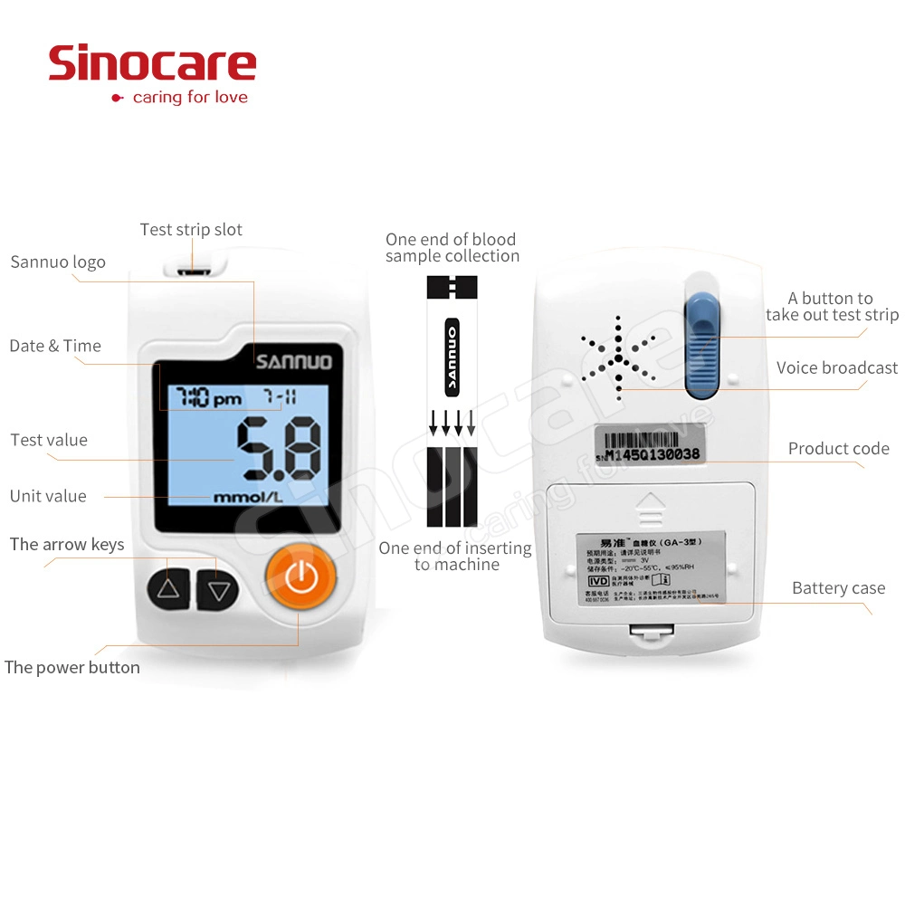 Sinocare Exactive Vital Glucose Teststreifen Glucometer Digital Code Free Blutzuckerteststreifen