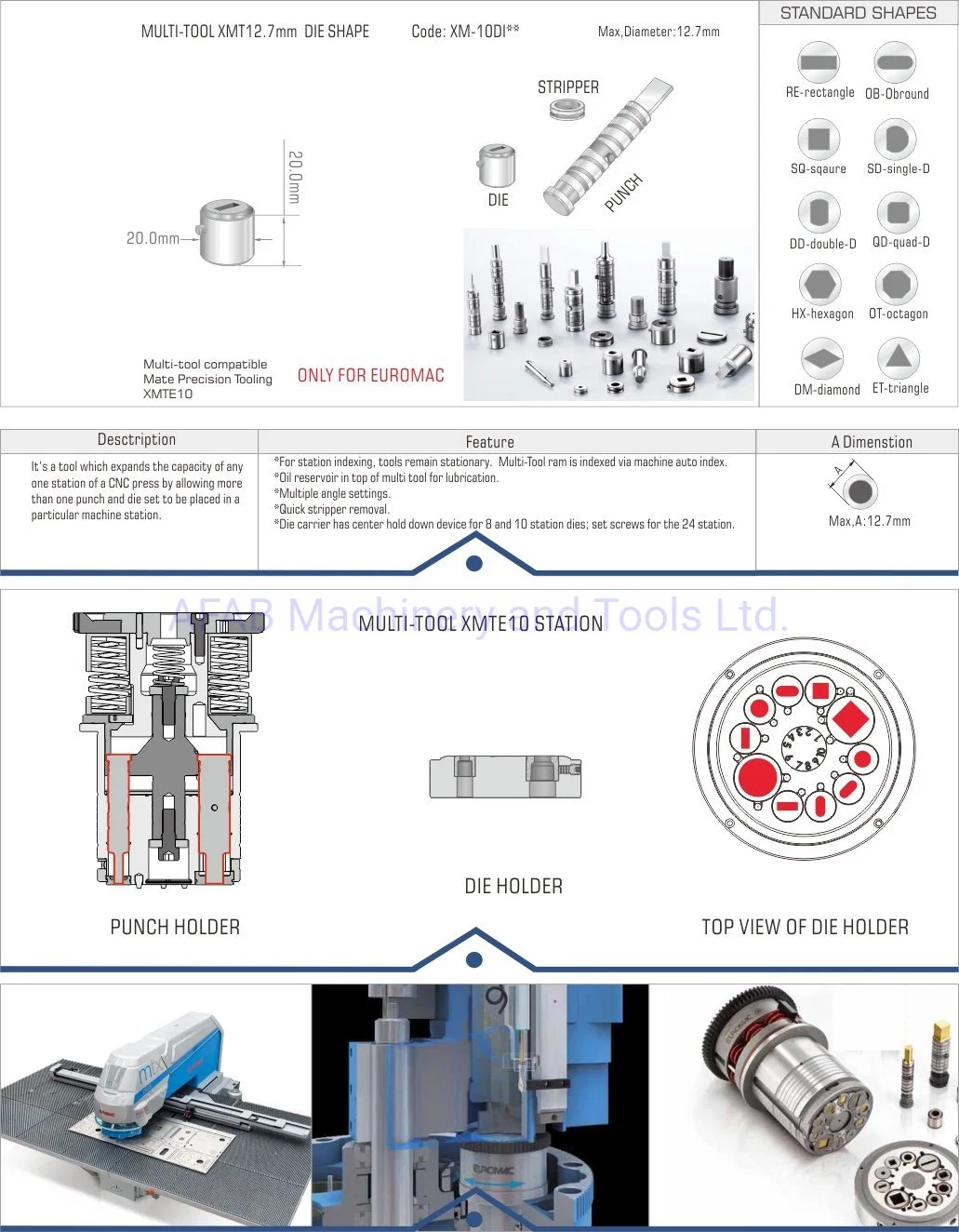 Outil polyvalent Xmt Euromac Mate12.7mm Die Multiherramienta de forme