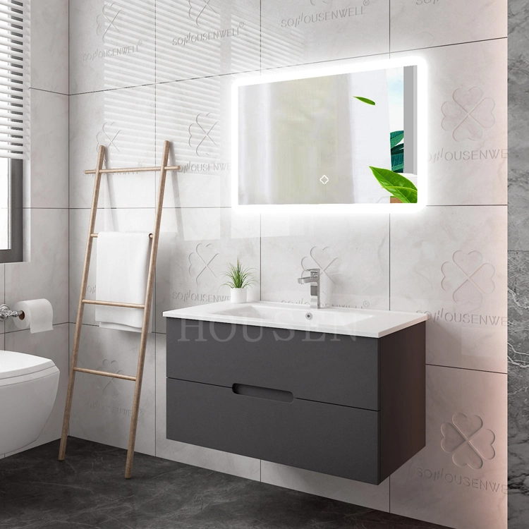 LED de armário de casa de banho com suspensão de parede em PVC ou MDF Toque em mudar o mobiliário de casa de banho do espelho