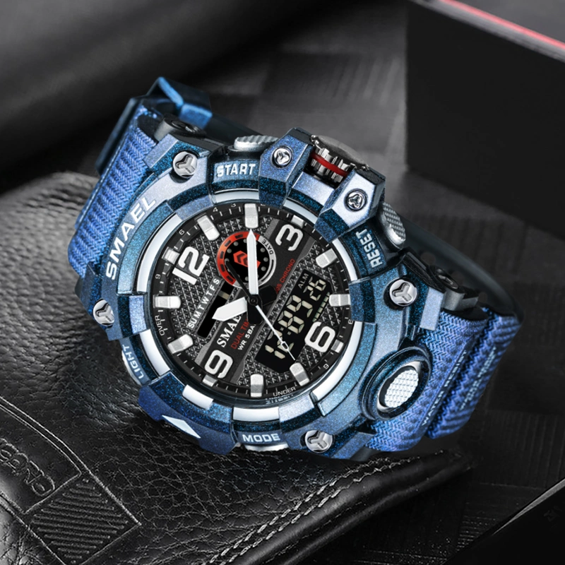 Dual Time Anolog Colorful Sports Watches 5ATM Wristwatch for Men Electronic Watches