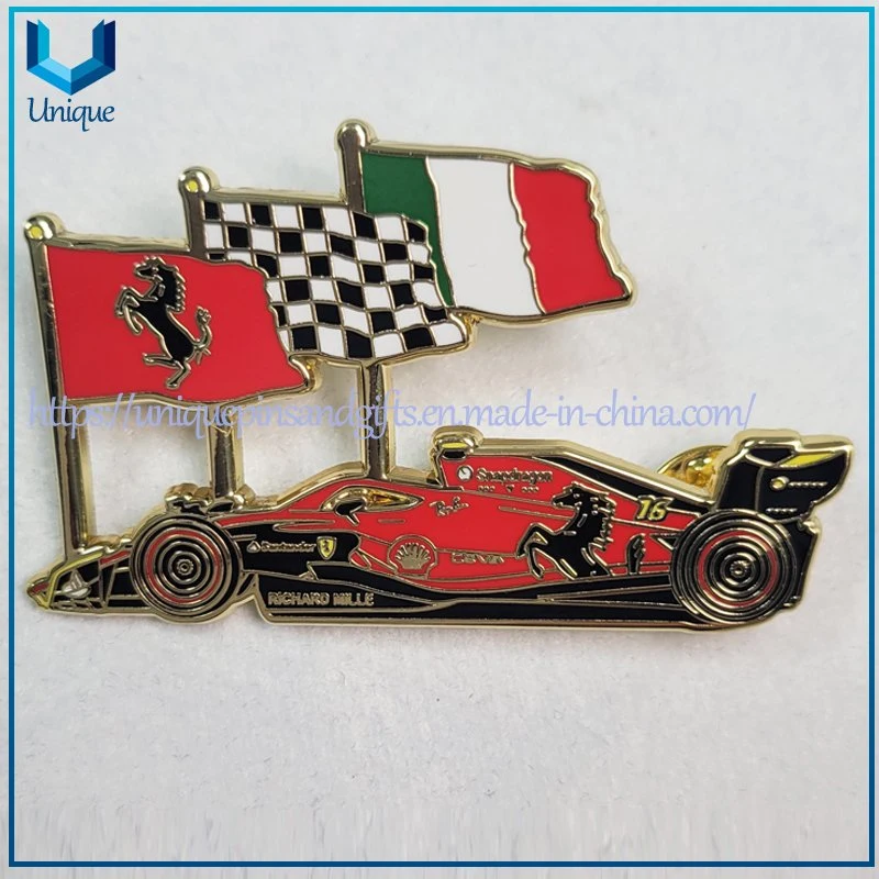 Custom Design Hard Enamel French /Italian Flag Racing Car Pin in Multiple Color Assorted