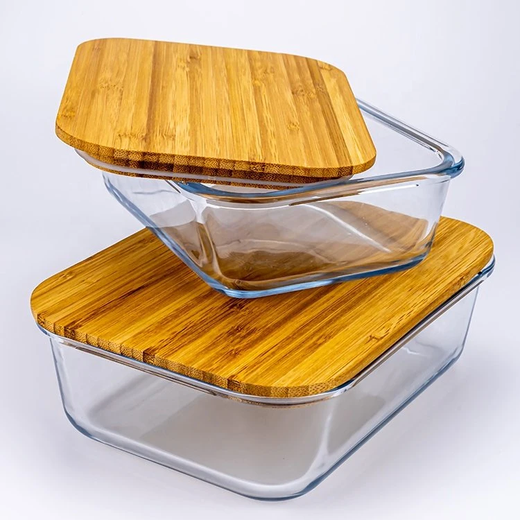 Excellent Borosilicate Glass Food Storage Containers Set Refrigerator Fresh-Keeping Box with Airtight Bamboo Lid