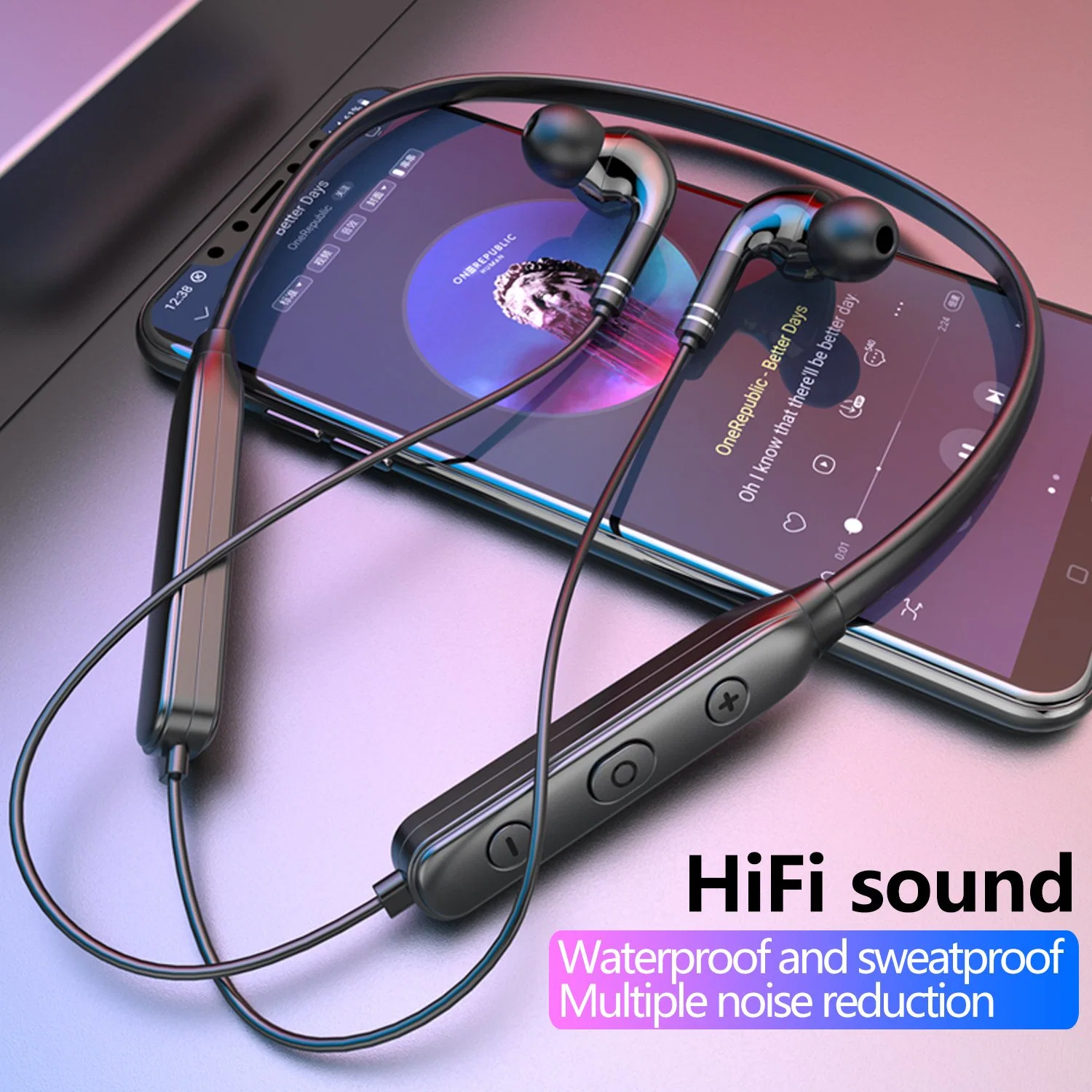 Colgando del cuello de unos auriculares inalámbricos Bluetooth 5.0 ejecuta Deportes auriculares auriculares
