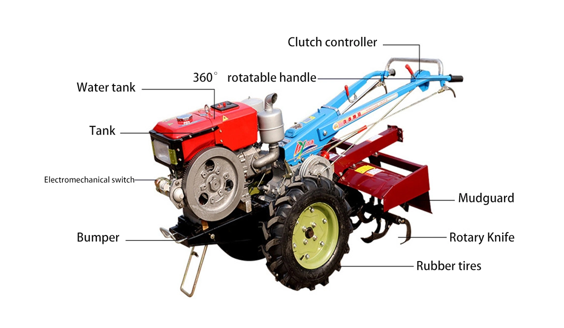 10HP Dieselmotor Power Tiller Hand Walking 2 Räder Traktoren Handtraktor Für Den Bauernhof