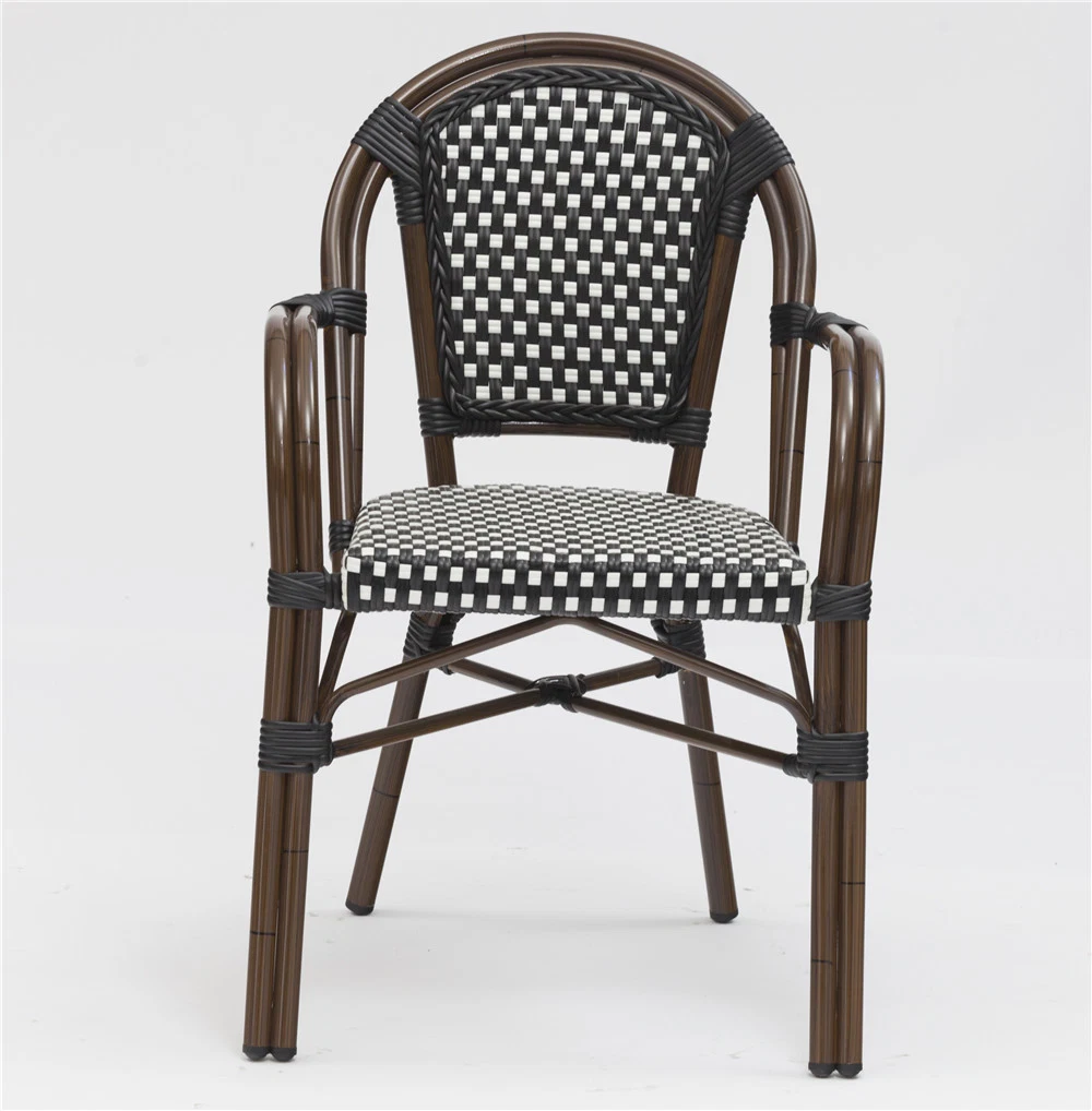 Cadeira de jantar Wicker em alumínio entrançado resistente em ratã, cadeira de café em alumínio Frame rattan Chai