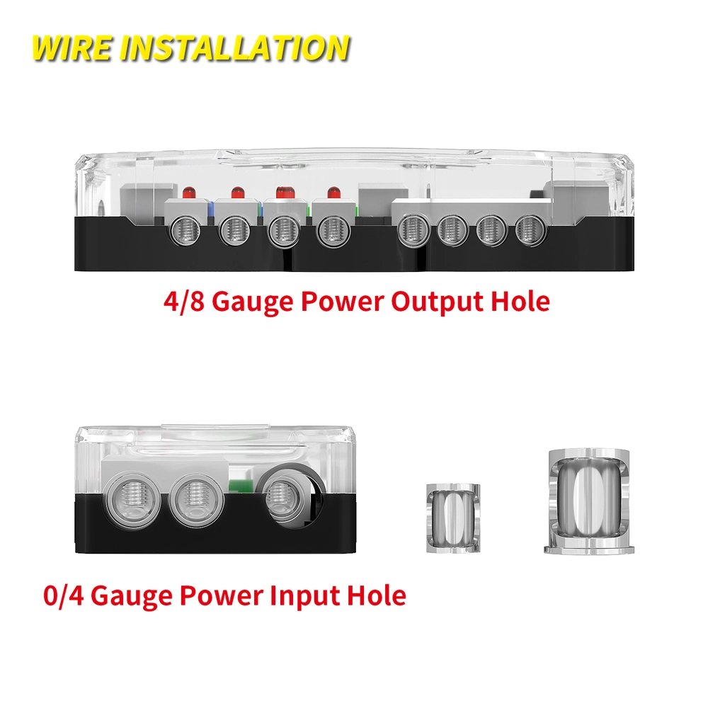 Fused Power Distribution Block Car Audio 4 Way MIDI (Mini-ANL) Fuse Block 12V 0/4 Gauge with Ground for Auto UTV Boat Stereo AMP