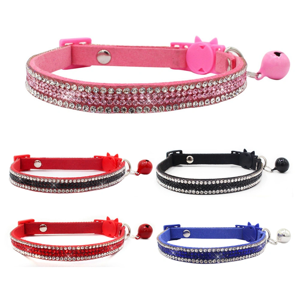 Fancy Design Shiny Rhinestones Decoration Bell Plasitc Buckle Pet Collar