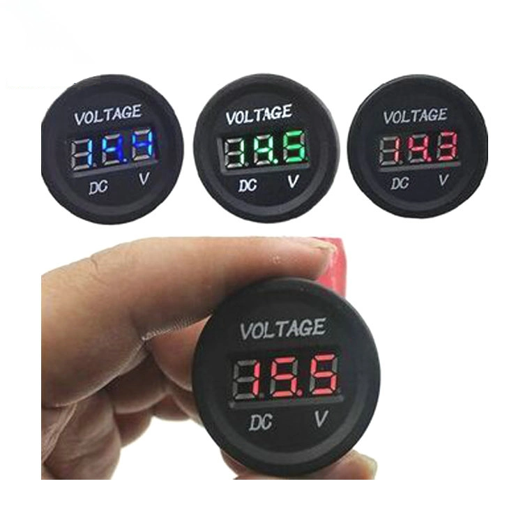 10A Round Auto Electric 2 Pin Small Waterproof DC Voltmeter with Blue Red LED