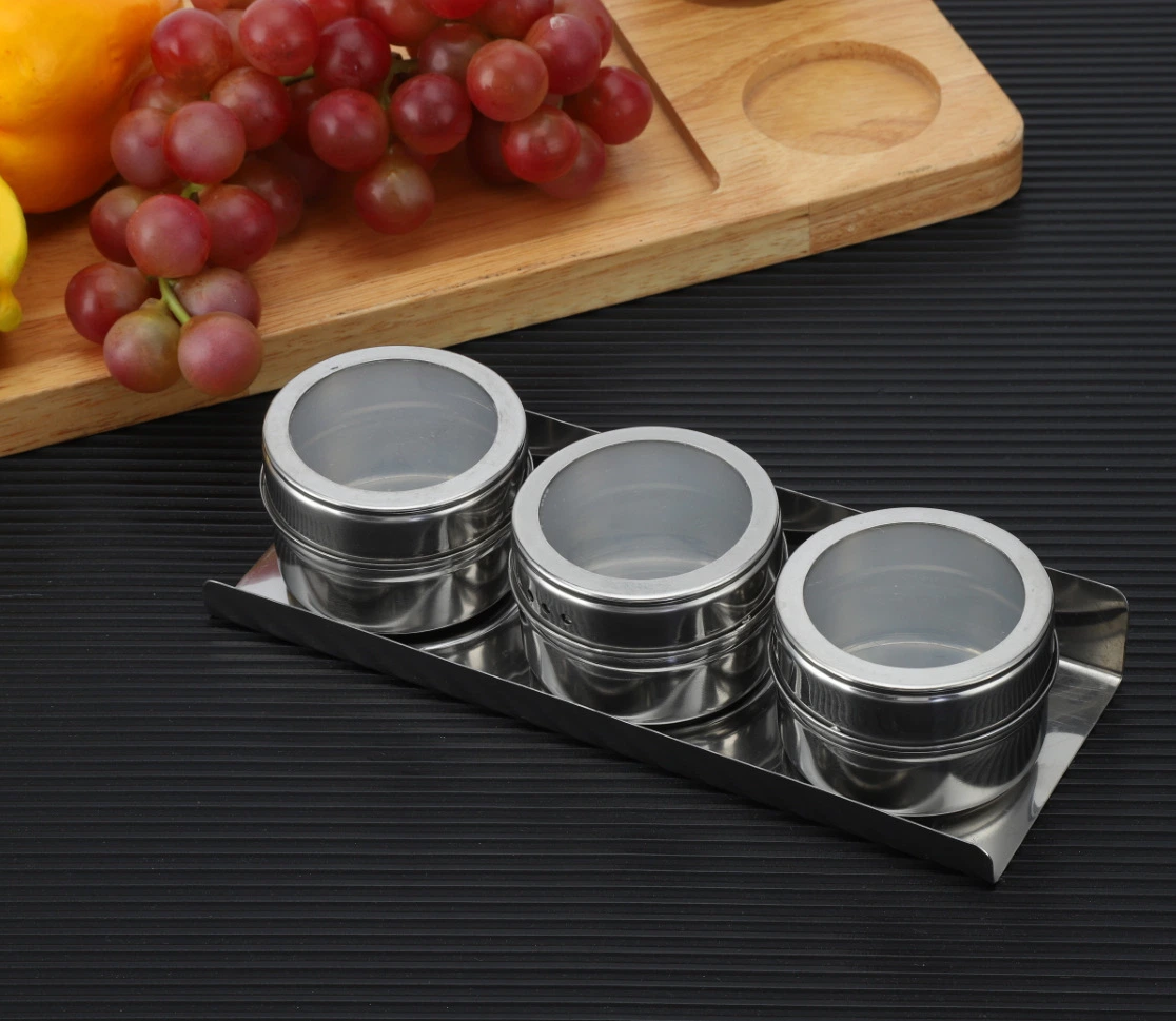 Home Seasoning Pot Round Stainless Steel Creative Salt Shaker Kitchen Storage Set