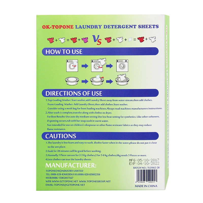 Concentrated Natural Laundry Detergent Sheets with OEM